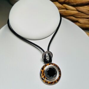 Vintage 925 David Sigal Sterling Silver & Onyx, Pavé CZ Leopard enameled Pendant
